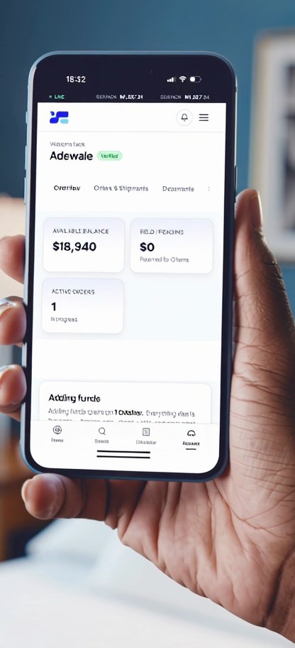 A funded AFRIKARS account open on a phone held in one hand, showing an available balance